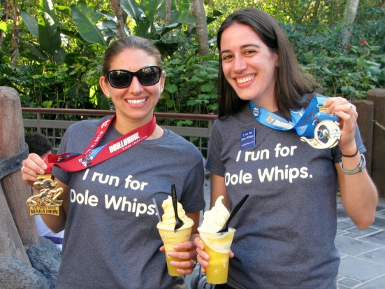 Me and Lisa in our "I run for Dole Whips" shirts (and eating Dole Whips!) at Marathon Weekend 2012
