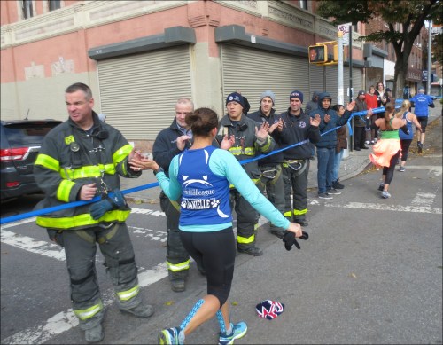 Firefighters high five